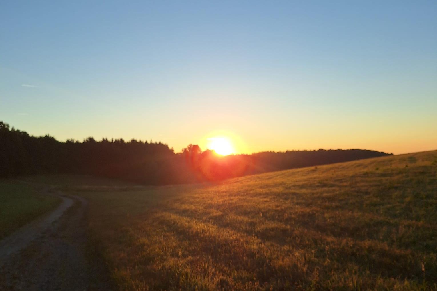 sonnenaufgang mit Feld im Vordergrund
